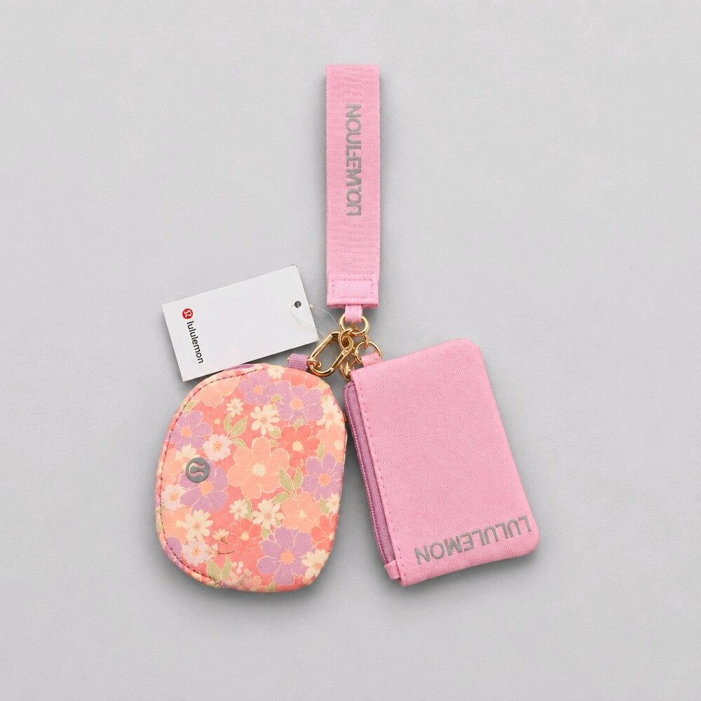 Lululemon Dual Pouch Wristlet Pink Floral Small Wallet Wrist Strap